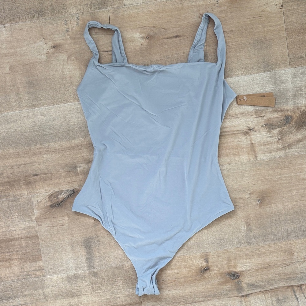 SKIMS Fits Everybody Square Neck Thong Bodysuit in Moonstone